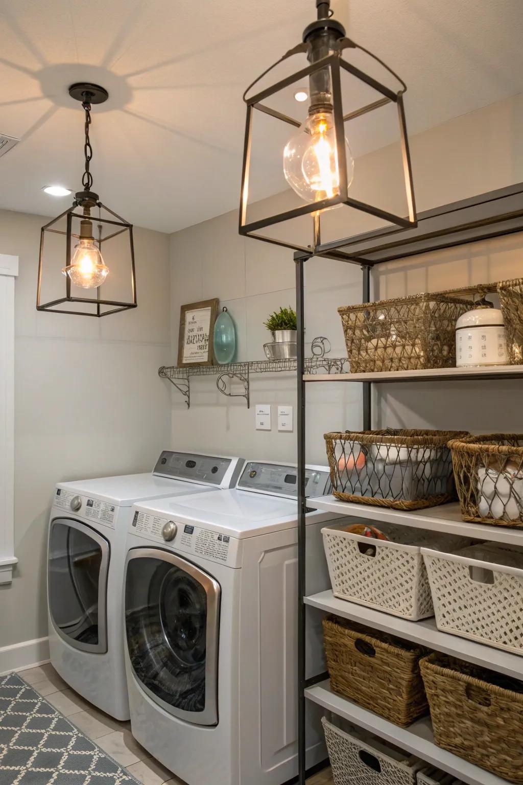 Combining materials in lighting fixtures provides texture and interest.