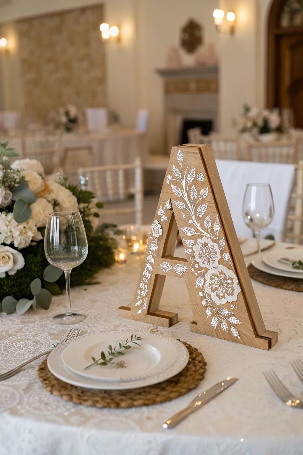 A stenciled timber letter suited to formal occasions.