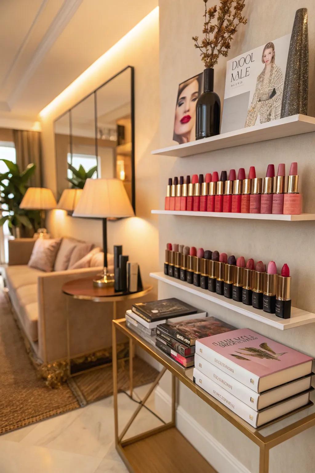 Display your lipstick collection as a decor feature.