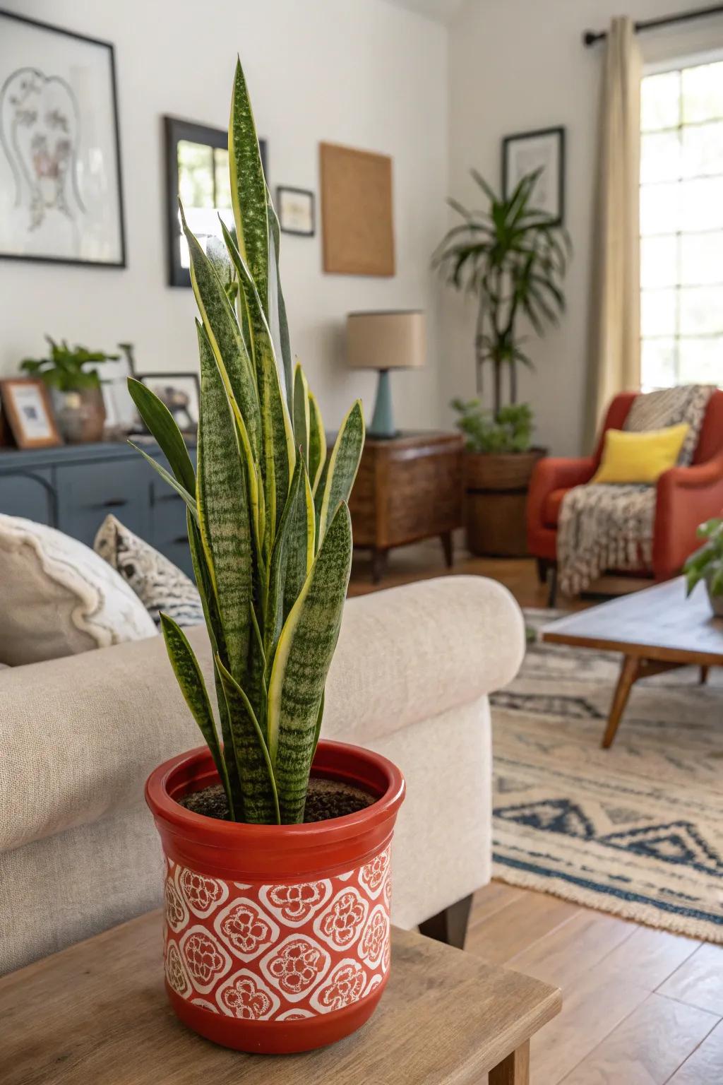 A striking earthenware vessel injects artistry into the living space.