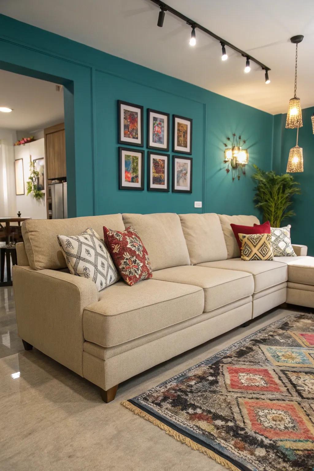 A bold accent wall can make your sectional sofa pop.