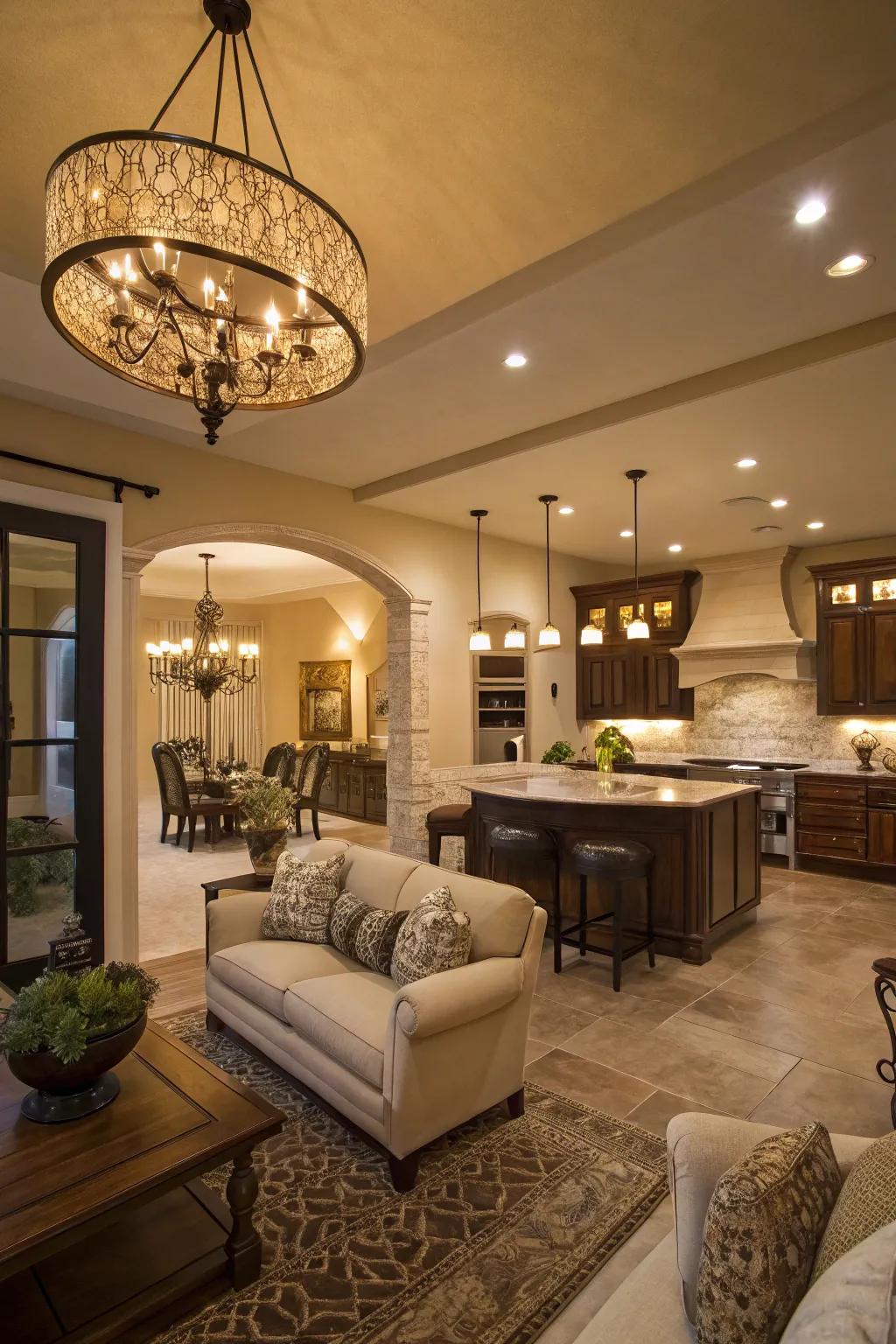 Fashionable lighting enhances the ambiance and acts as a main feature.