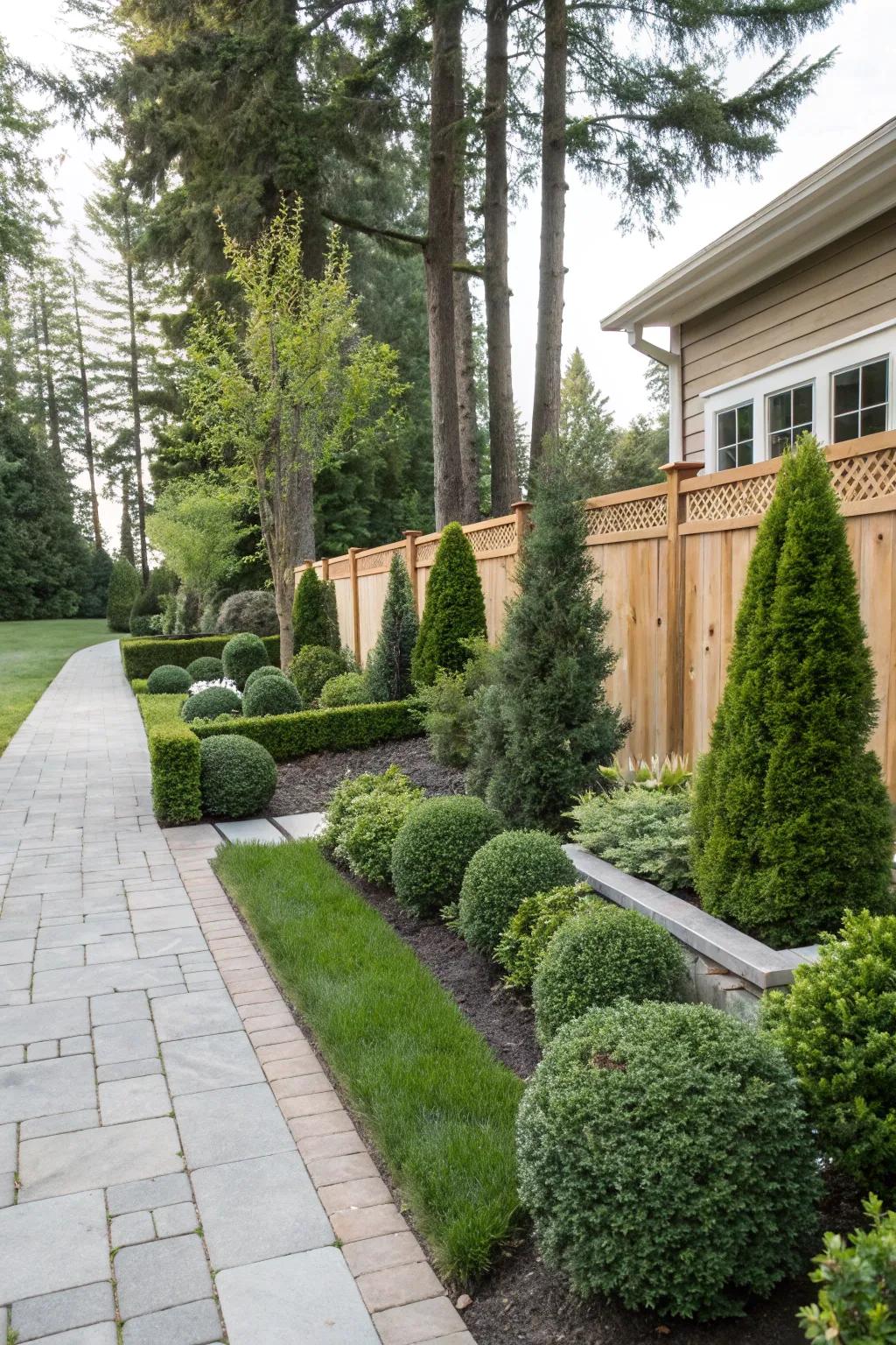 Persistent bushes ensure unchanging charm year-round.