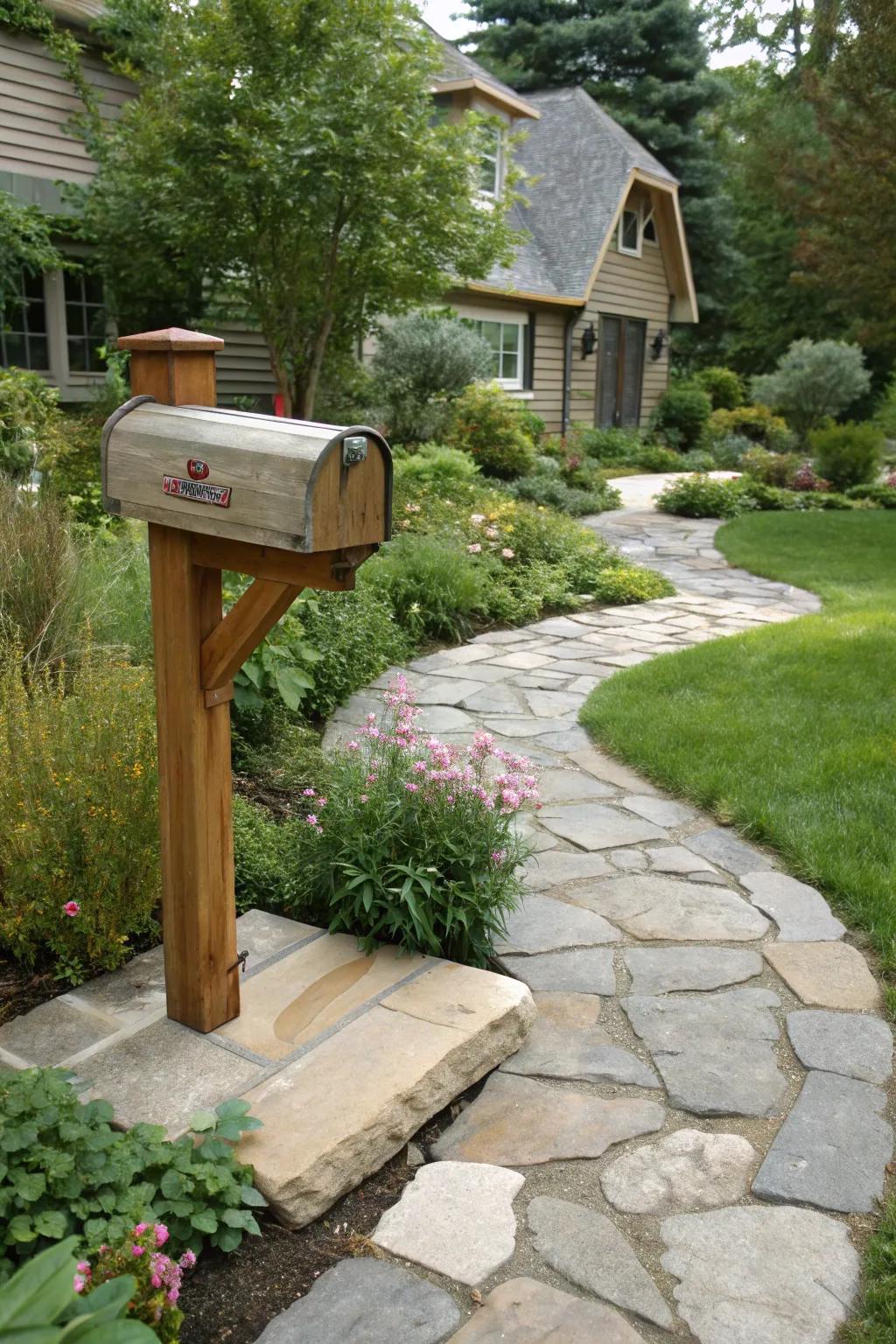 Achieve a cohesive appearance by integrating your mailbox with a walkway.