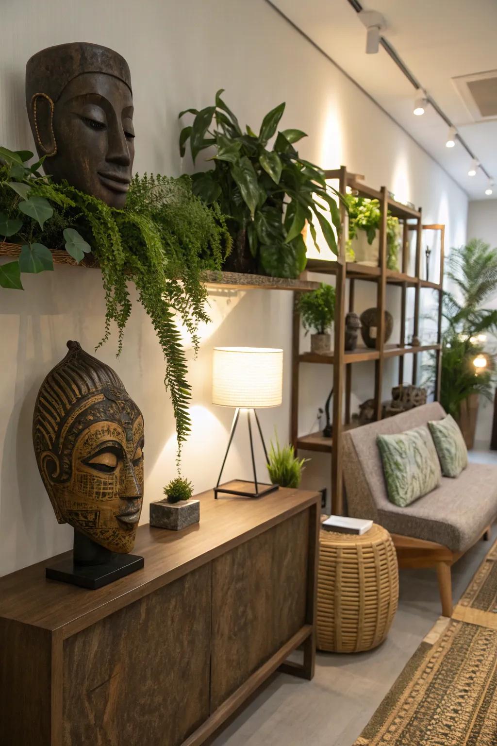 Adornments combined with furnishings and vegetation improve the area's flow.