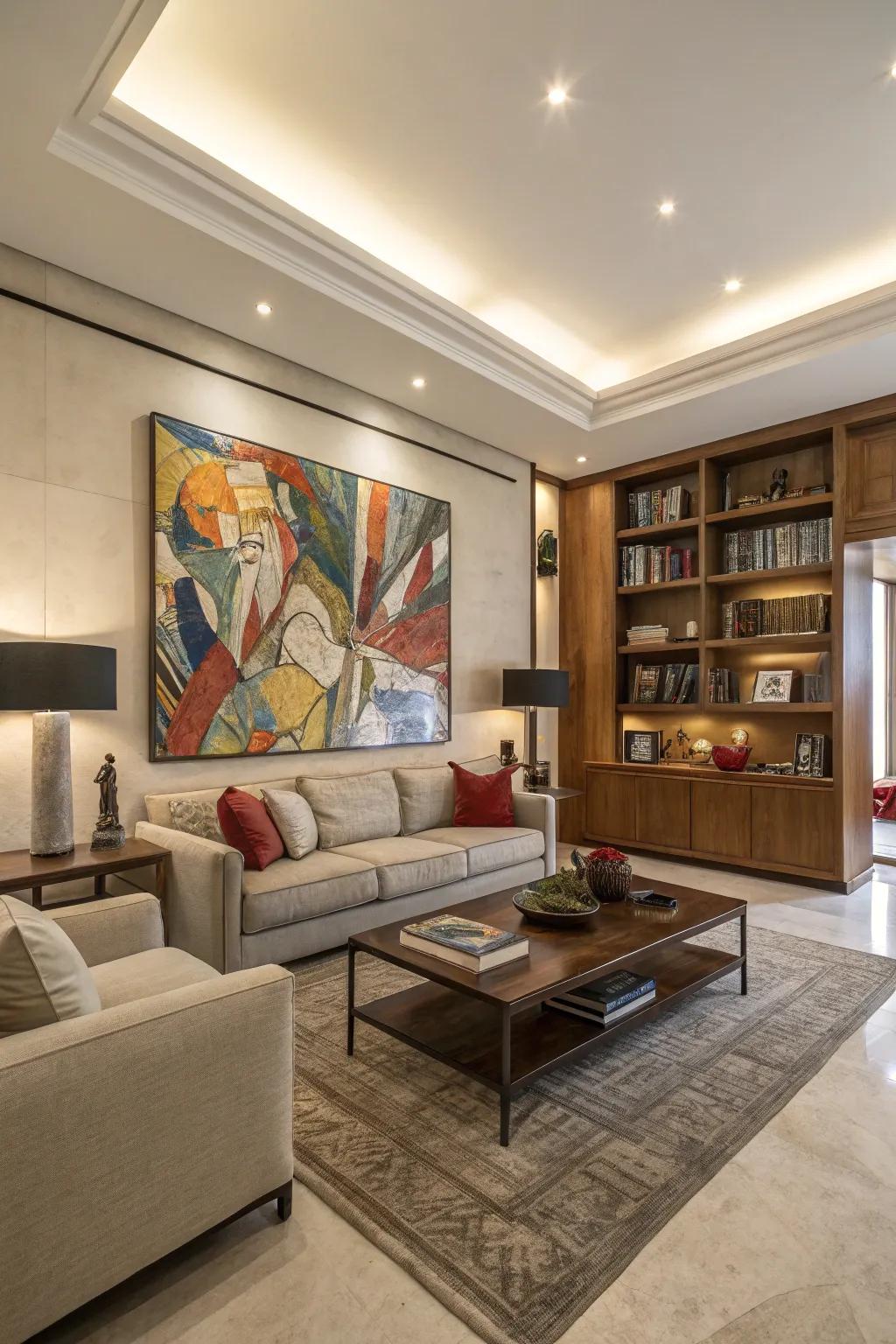 Striking artwork brings personality and serves as a focal point.