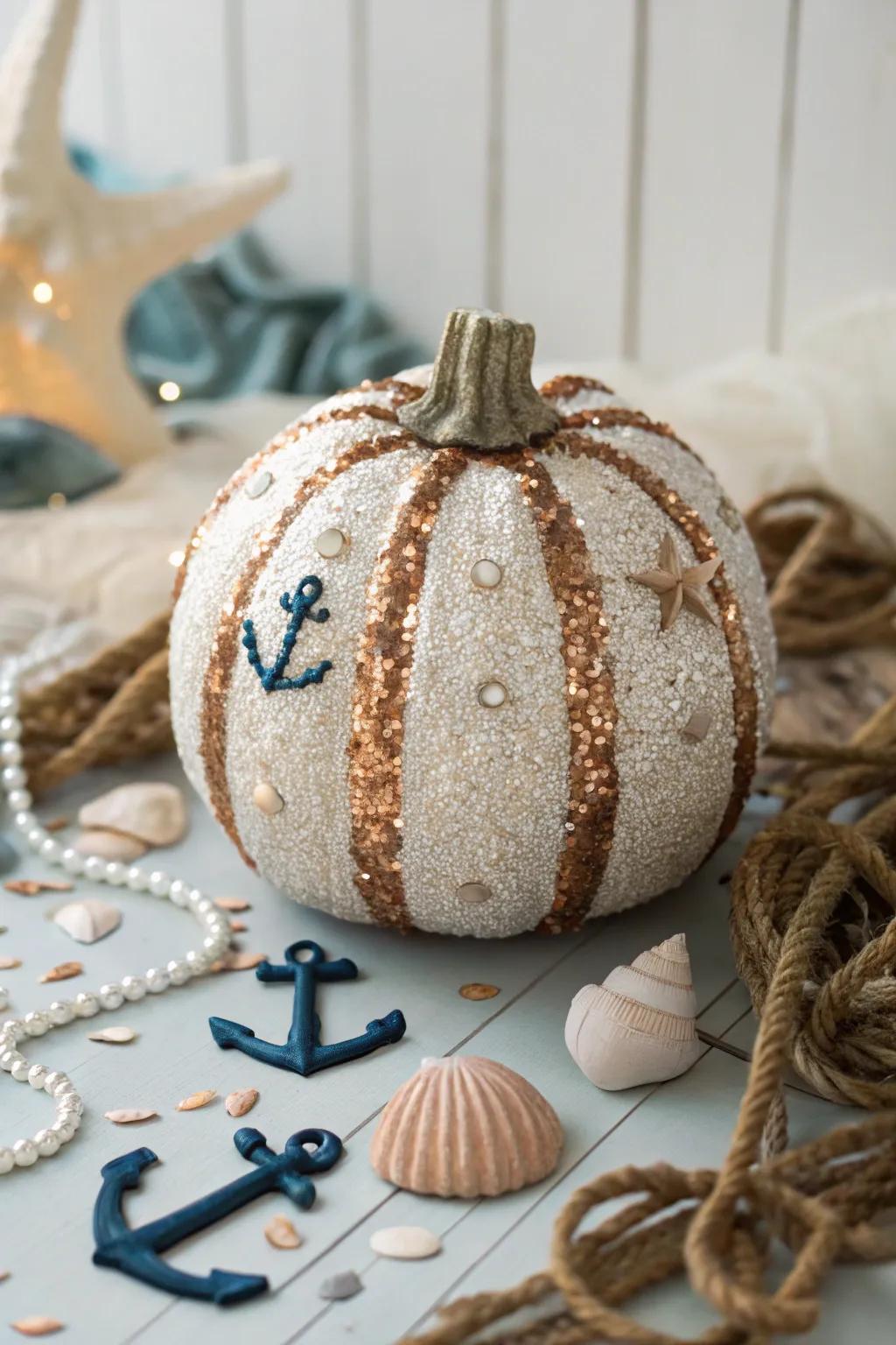 Sequin scales contribute a gleaming allure to your pumpkin.