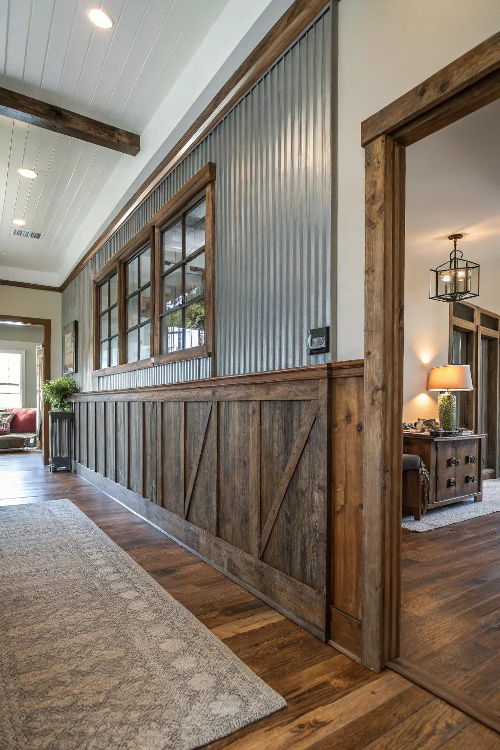 Combine metallic wall paneling with natural resources for a balanced appearance.