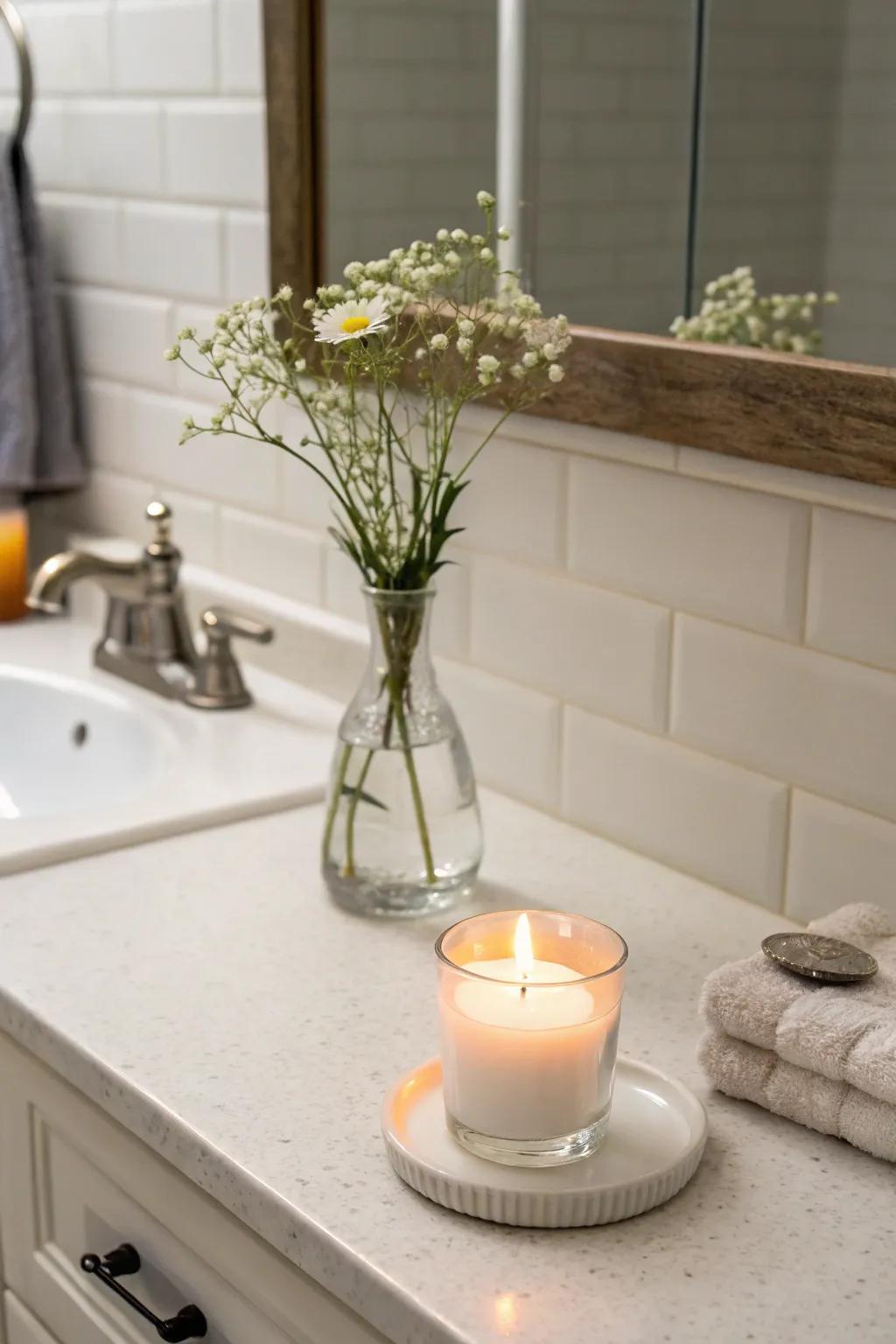 Subtle embellishments enhance the bathroom's minimalist beauty.