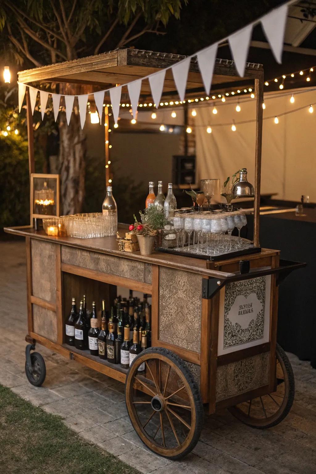 Vintage elements introduce a nostalgic impression to this mobile bar.
