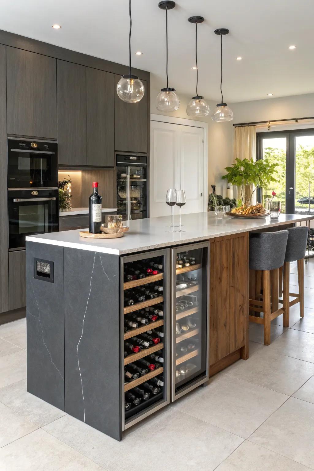 An elegant kitchen island for those who love wine.