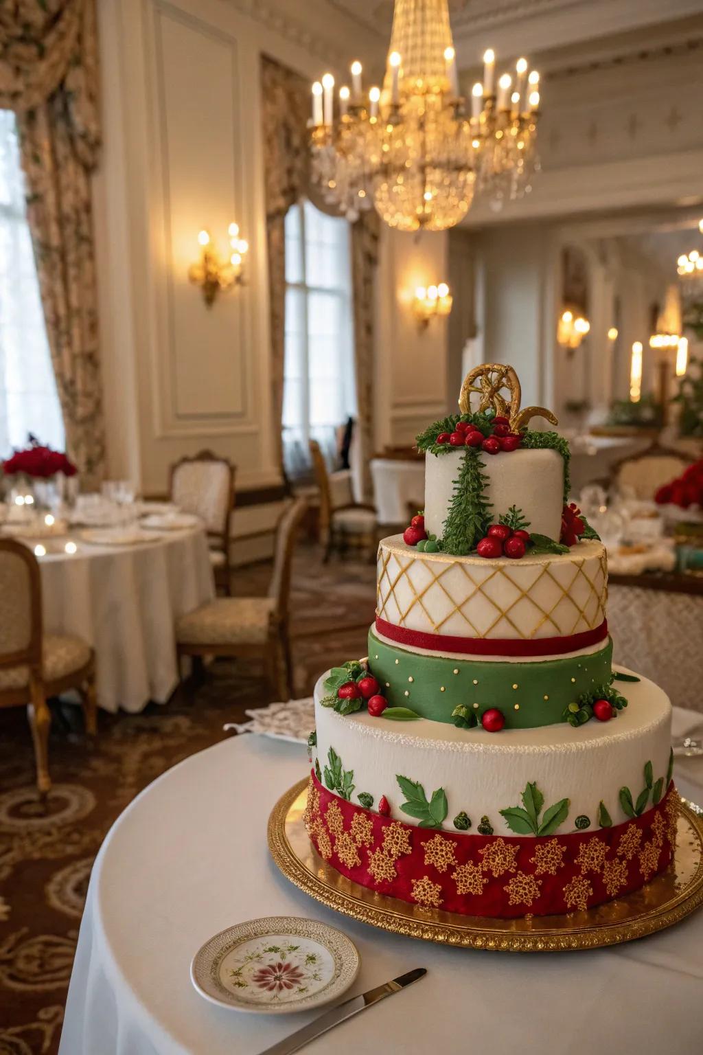 Christmas cake featuring an elegant color palette