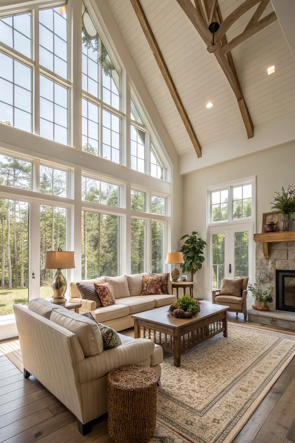 Elevated ceilings foster an ethereal, expansive ambiance.