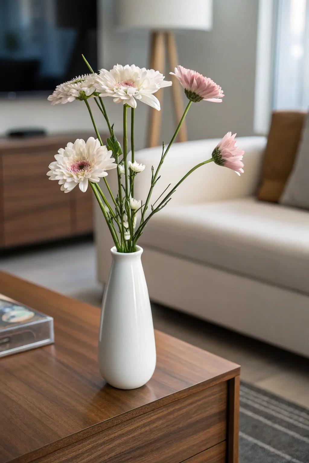 A subtle flower arrangement displaying simplicity and sophistication.