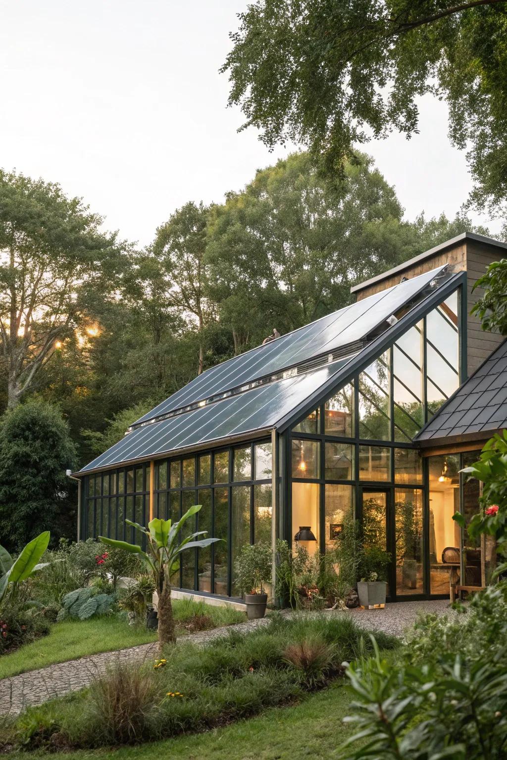 Eco-conscious glass house featuring sustainable design.