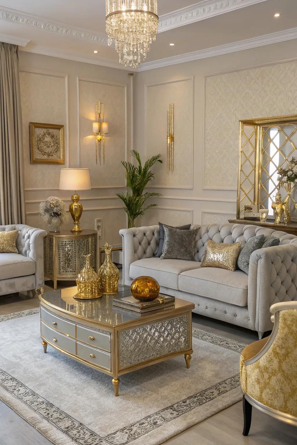 A harmonious blend of contemporary and classic elements in gold and silver.