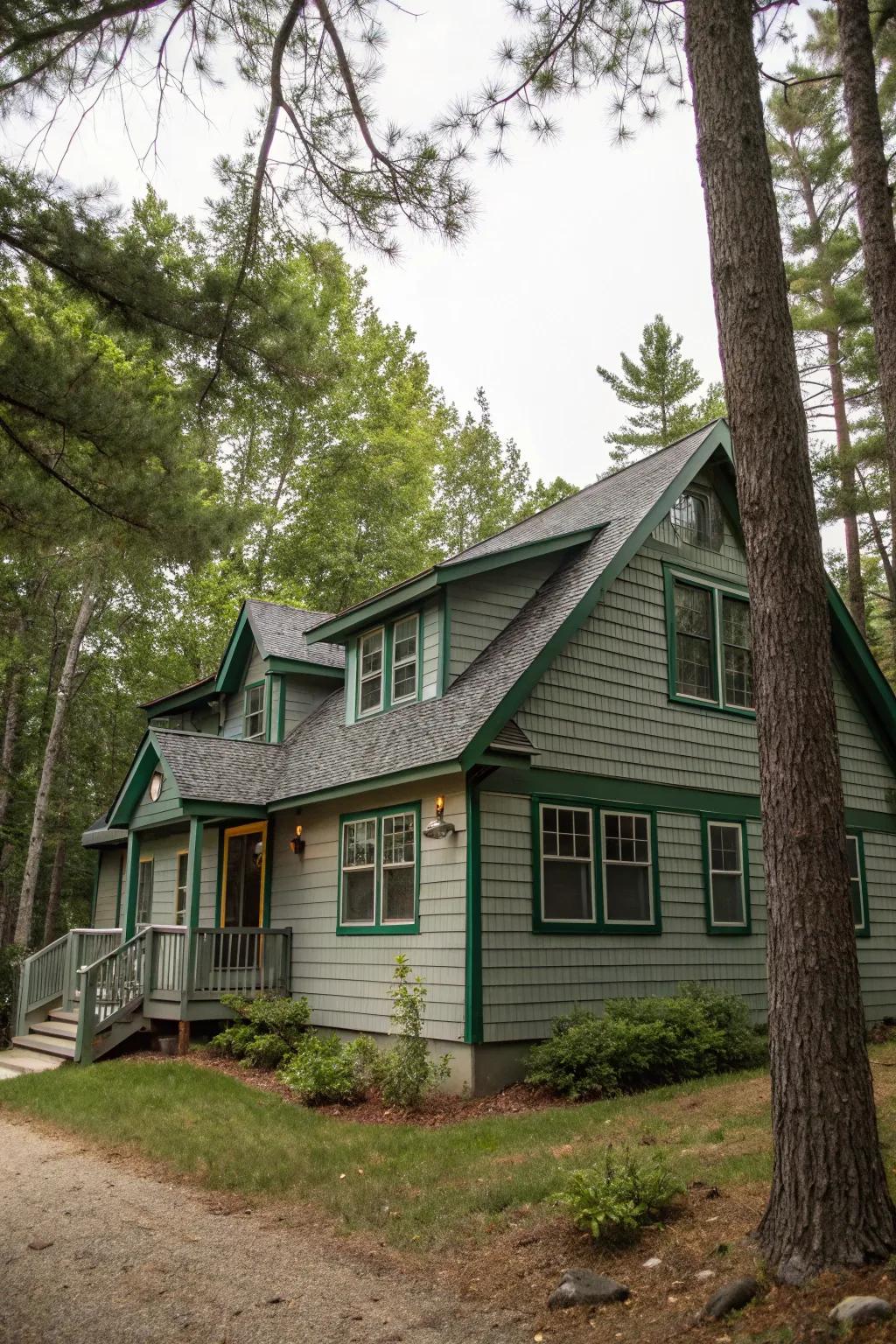 Heather grey and woodland green merge seamlessly with nature.