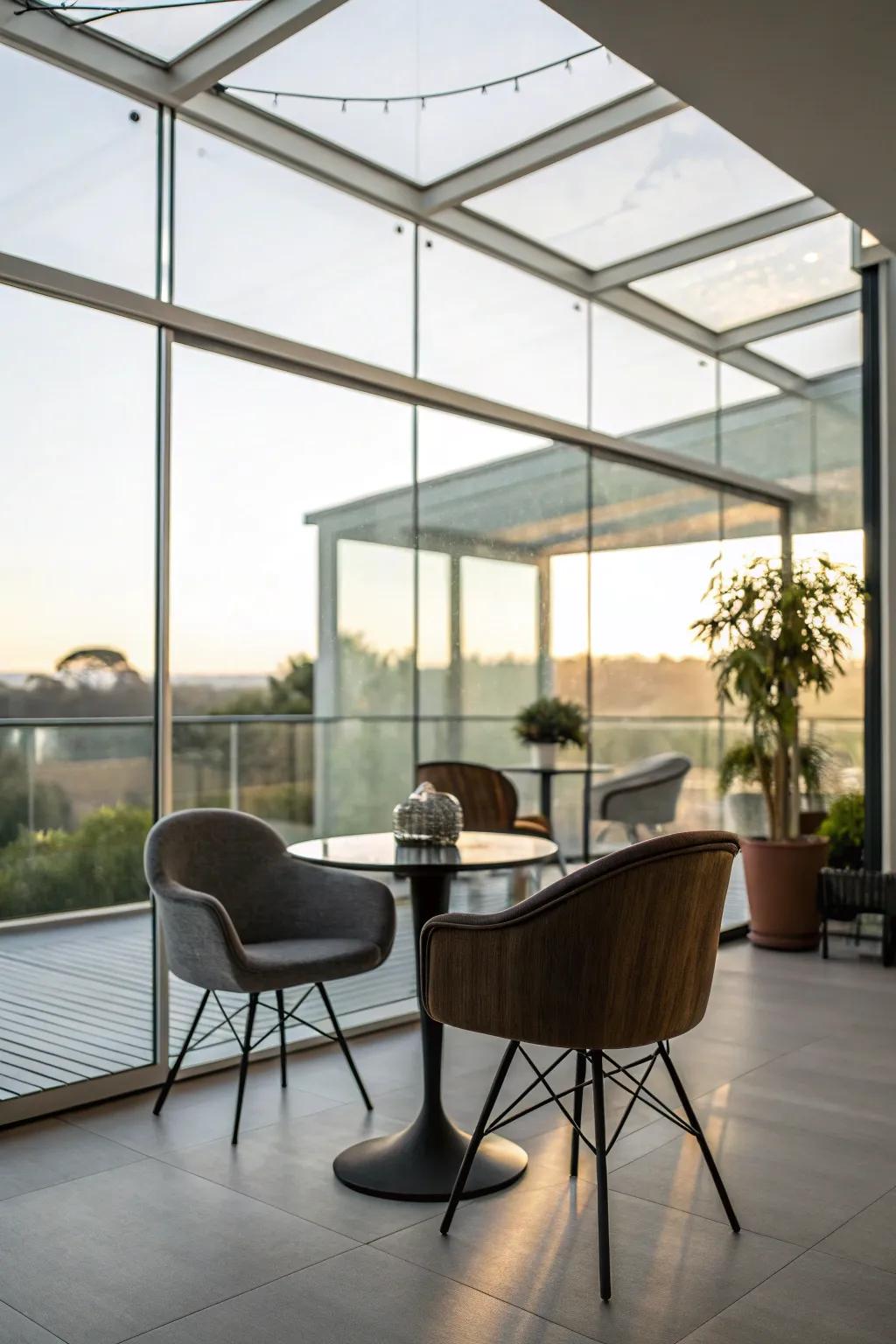 A glass-topped half wall optimizes light and openness.