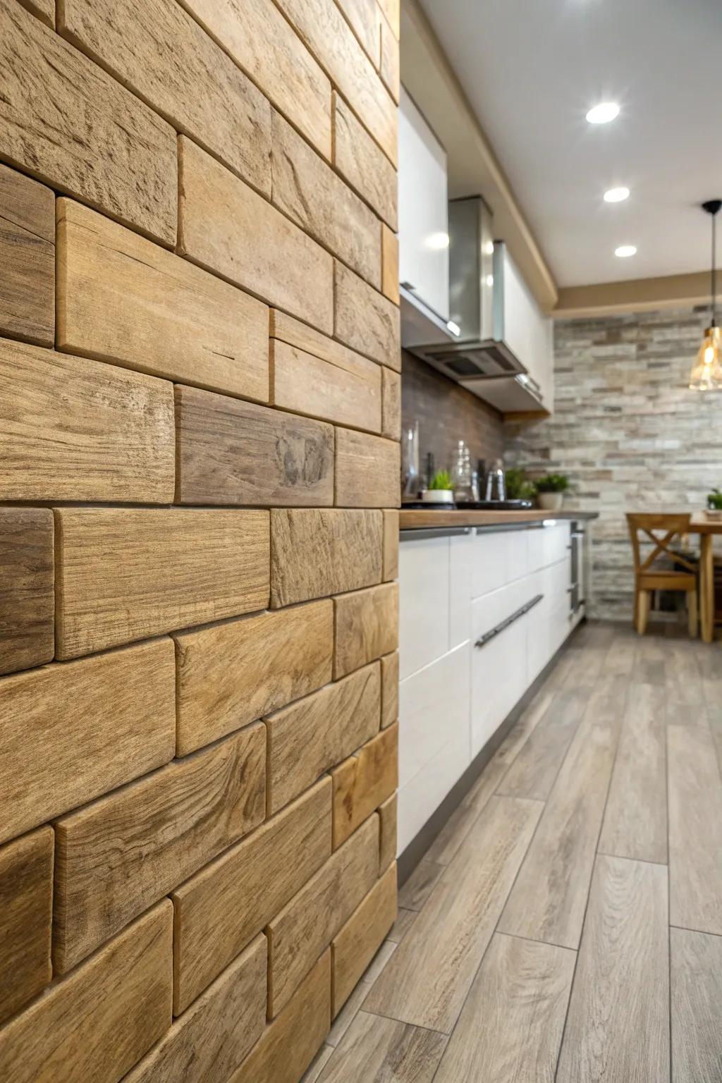 Timber-patterned tiles provide a natural sensation with little upkeep.