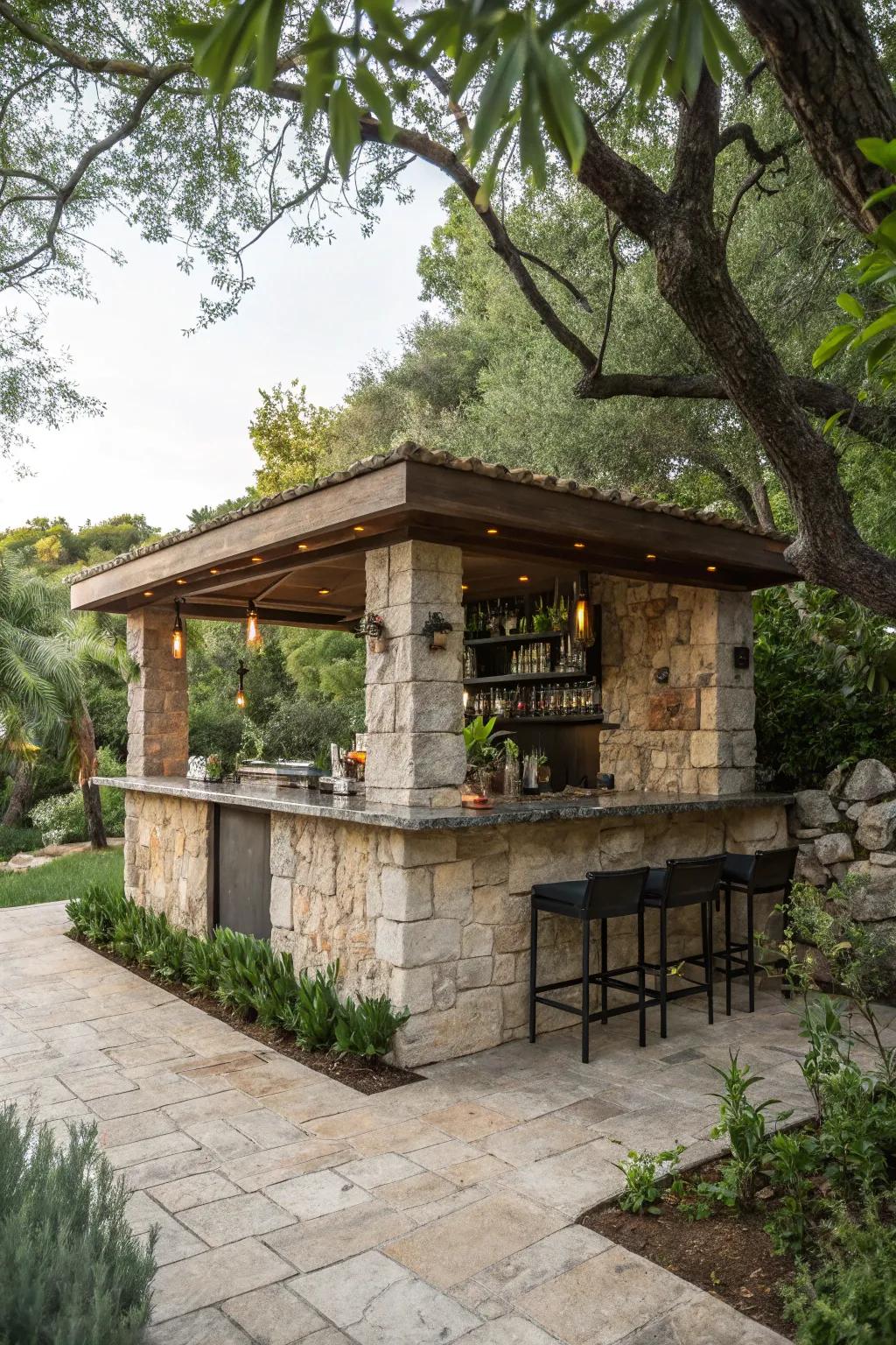 A rustic stone bar that complements its natural environment.