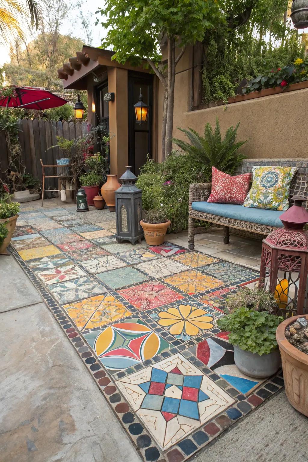 Mosaic tiles add a splash of color and creativity.