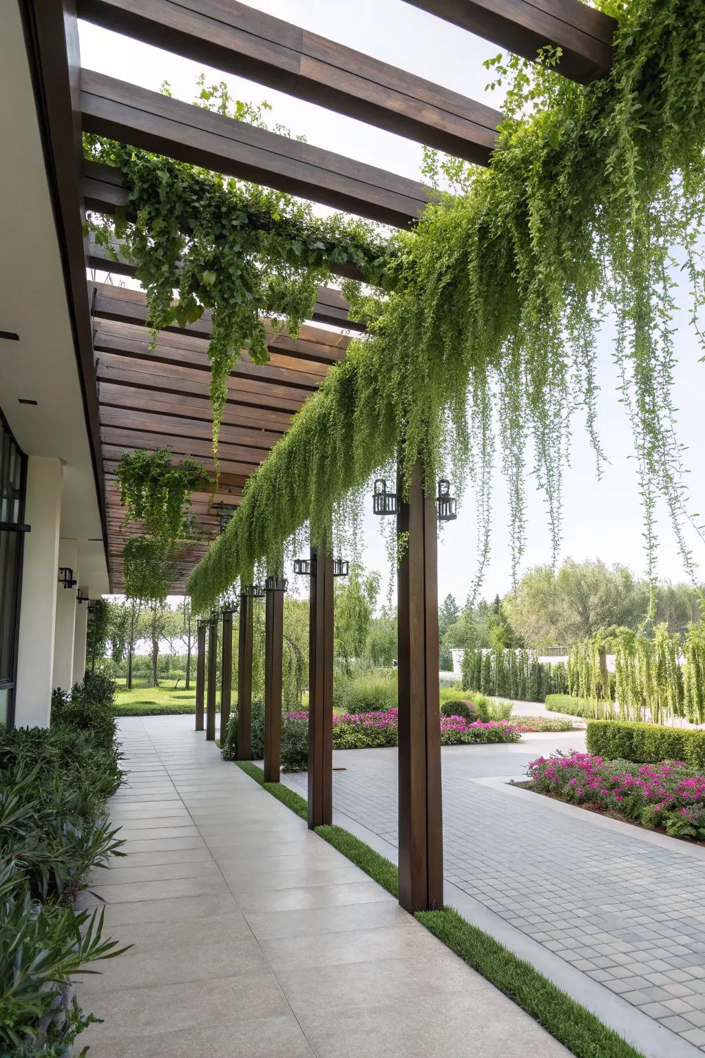 Bring nature closer with dangling greenery on your arbor.