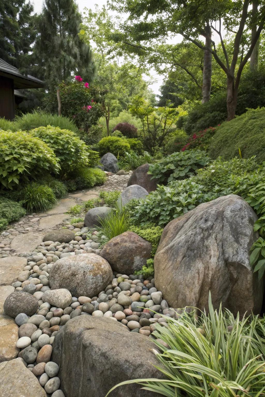 A blend of surfaces and dimensions creates visual richness in your garden.