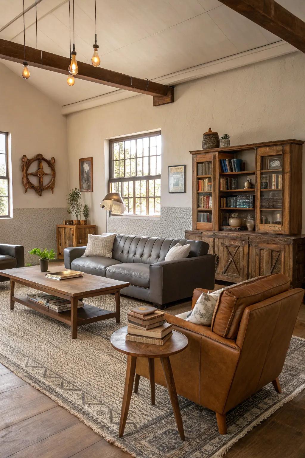 An ideal mix of contemporary and rustic furniture.