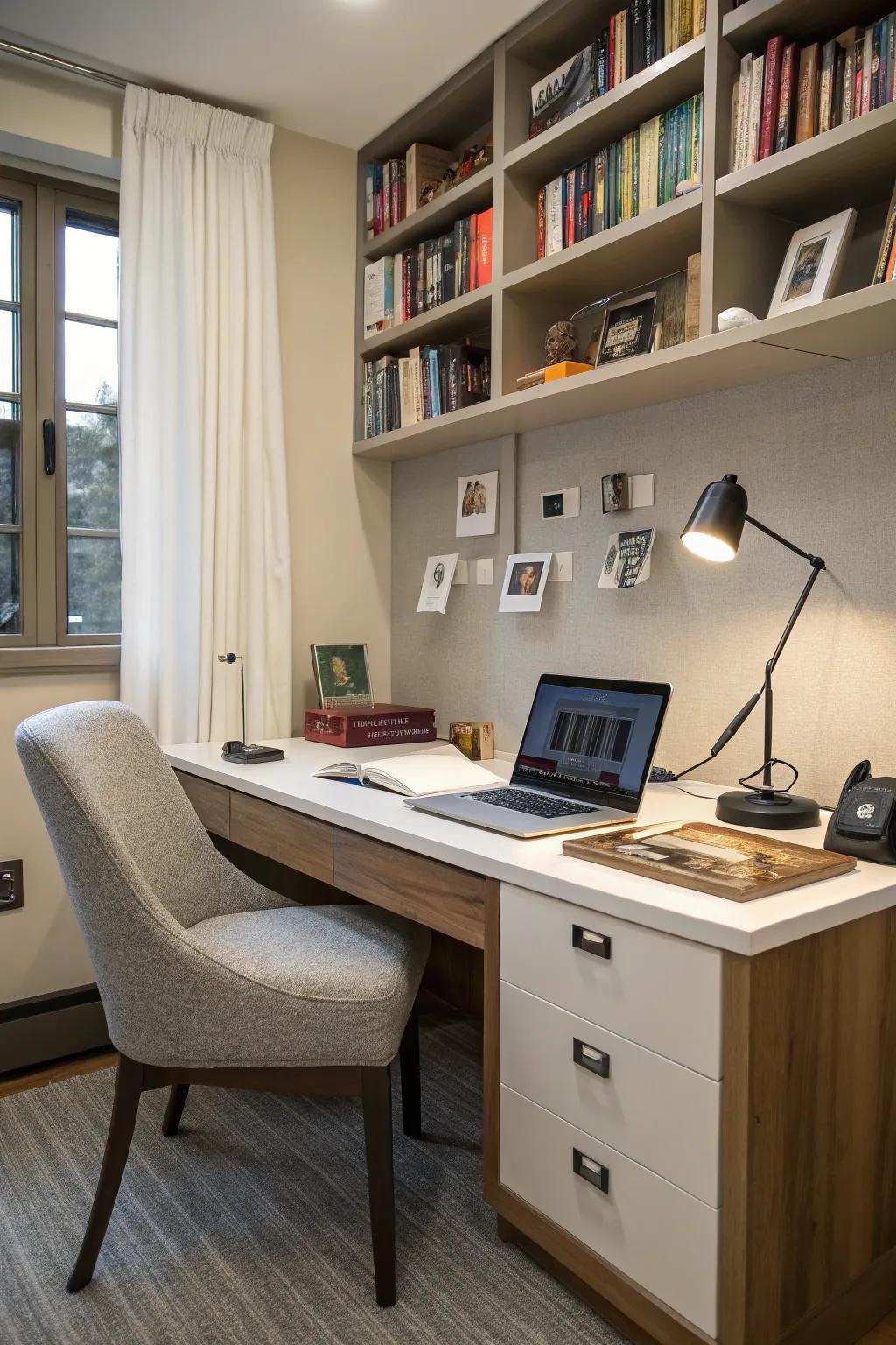 A tech-enhanced study room featuring a smooth incorporation of modern technology.
