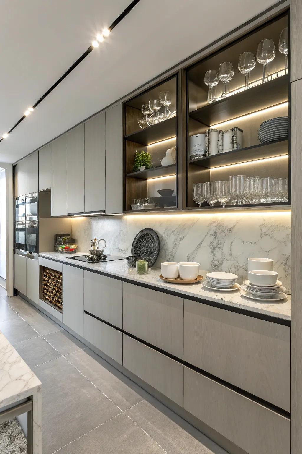 Create an open and inviting space with stylish shelving.