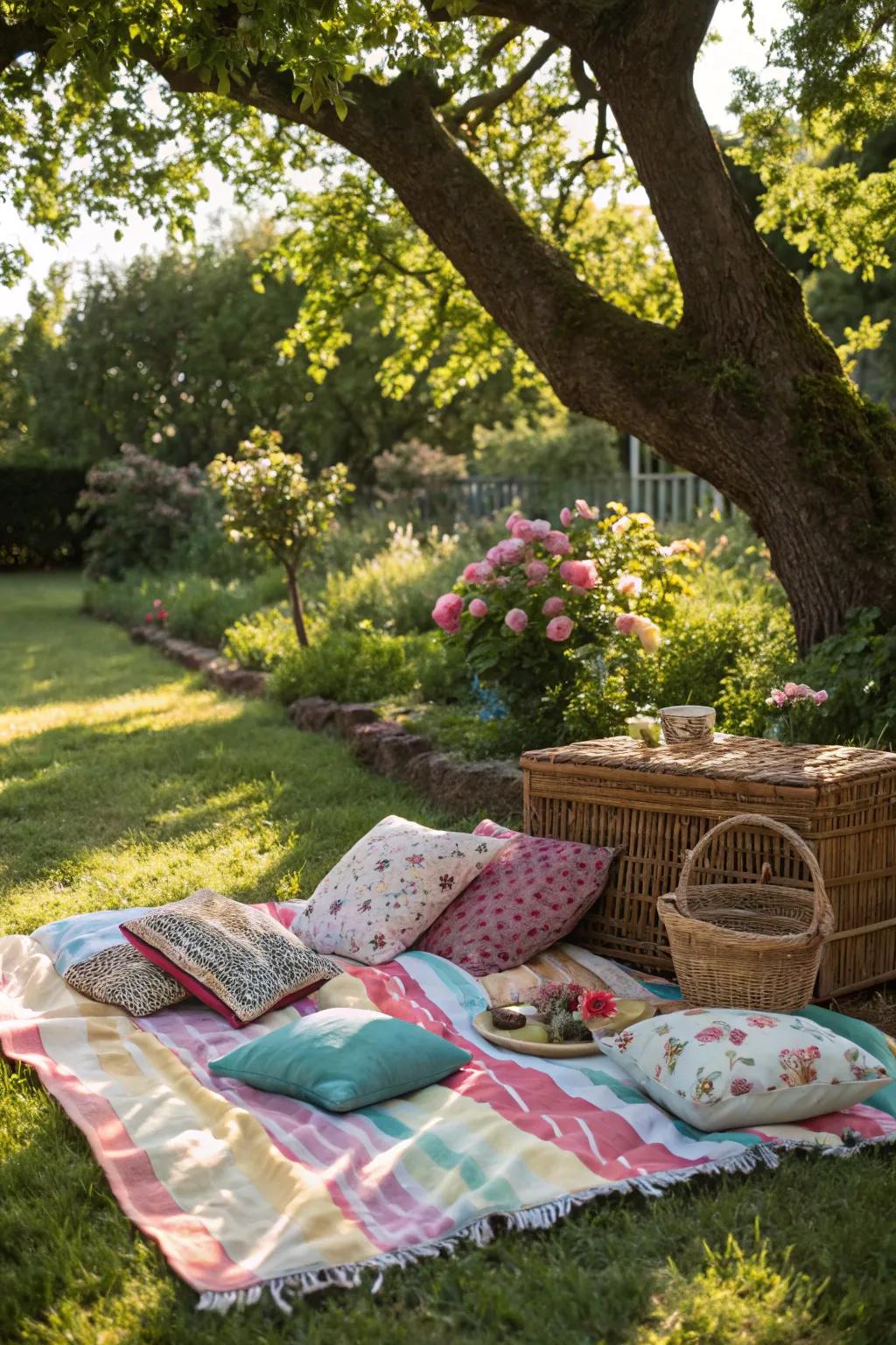 An al fresco picnic arrangement establishes an idyllic Mother's Day celebration.