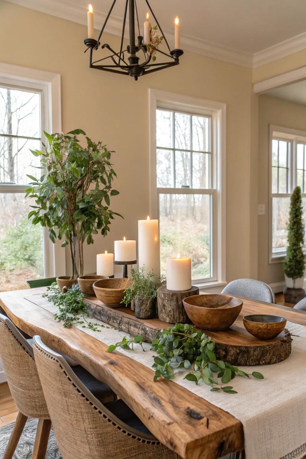 Raw edge wood brings the rugged allure of the outdoors indoors.