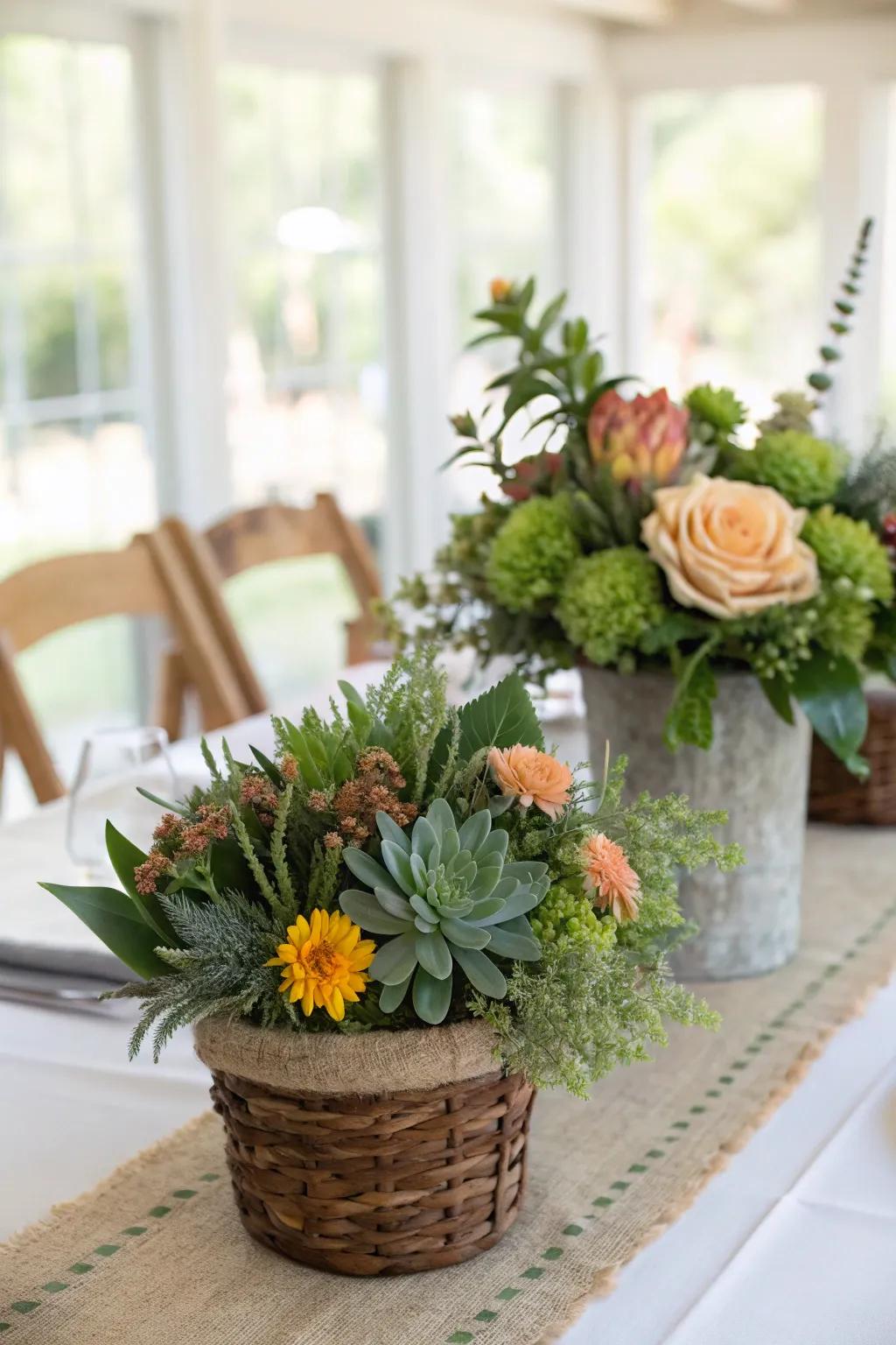 Experience natural beauty with organic table centerpieces.
