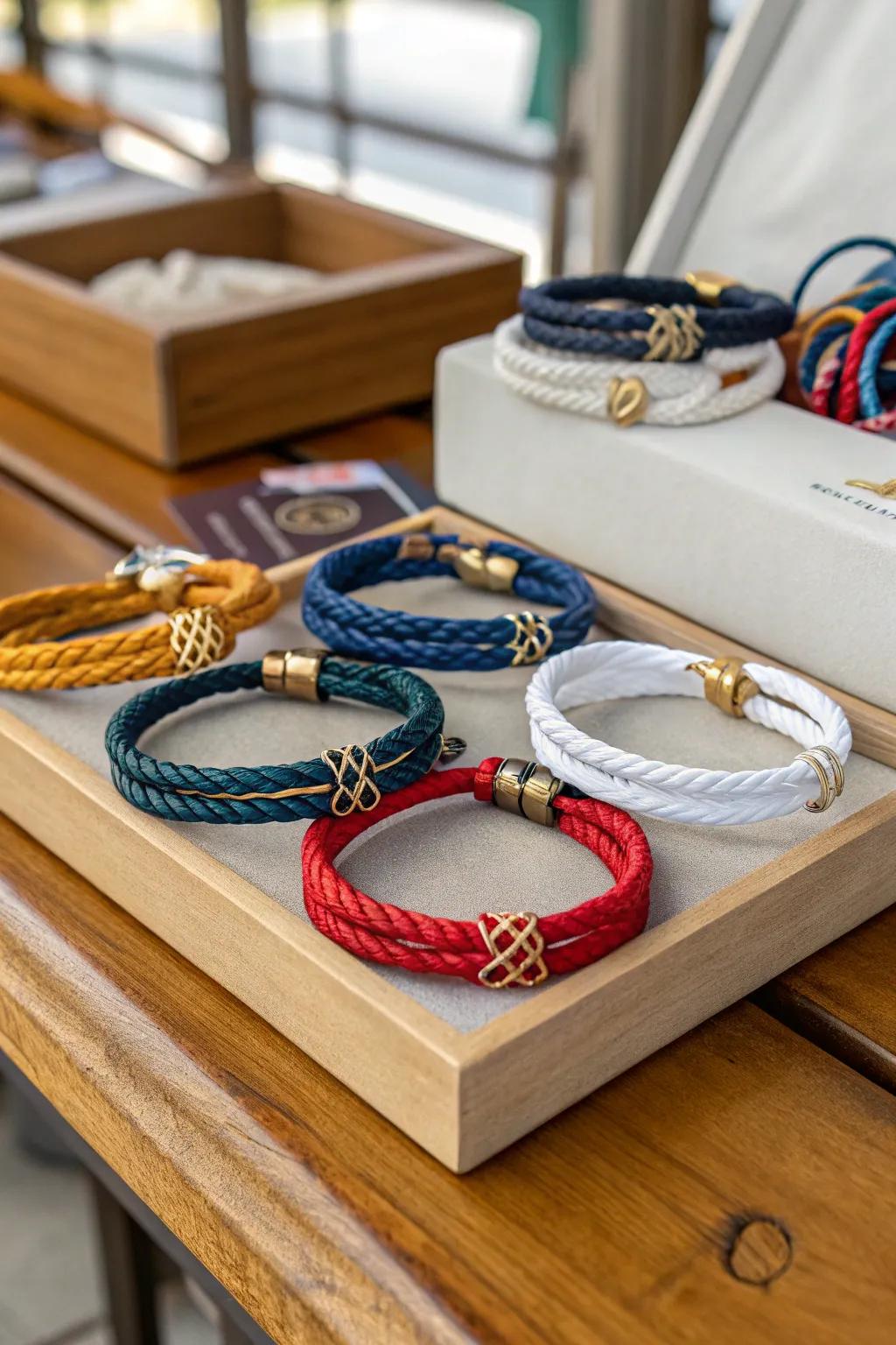 Sailor's hitch bracelets are a fashionable nod to maritime tradition.