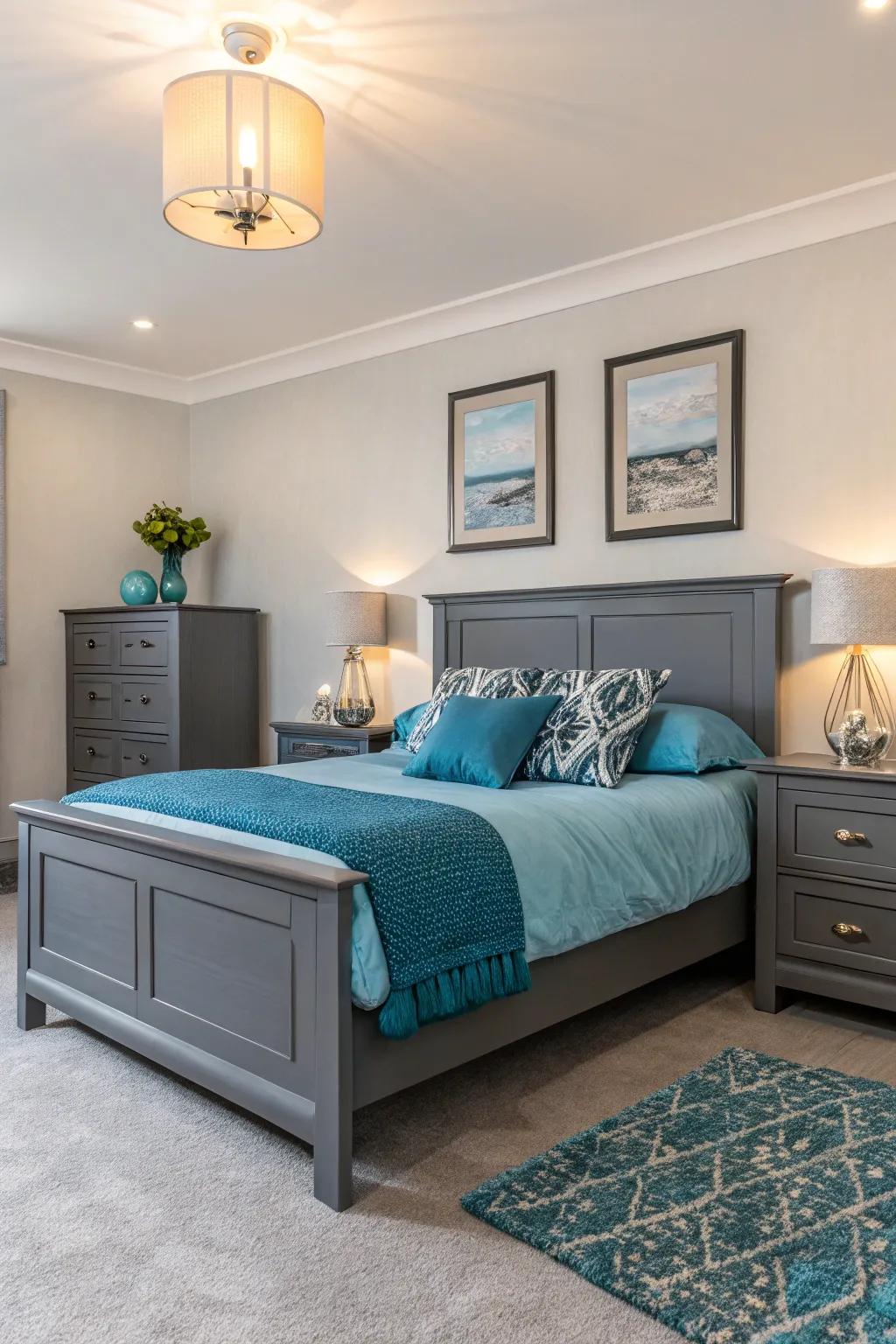 Graphite grey and azure blue create a balanced and welcoming environment.