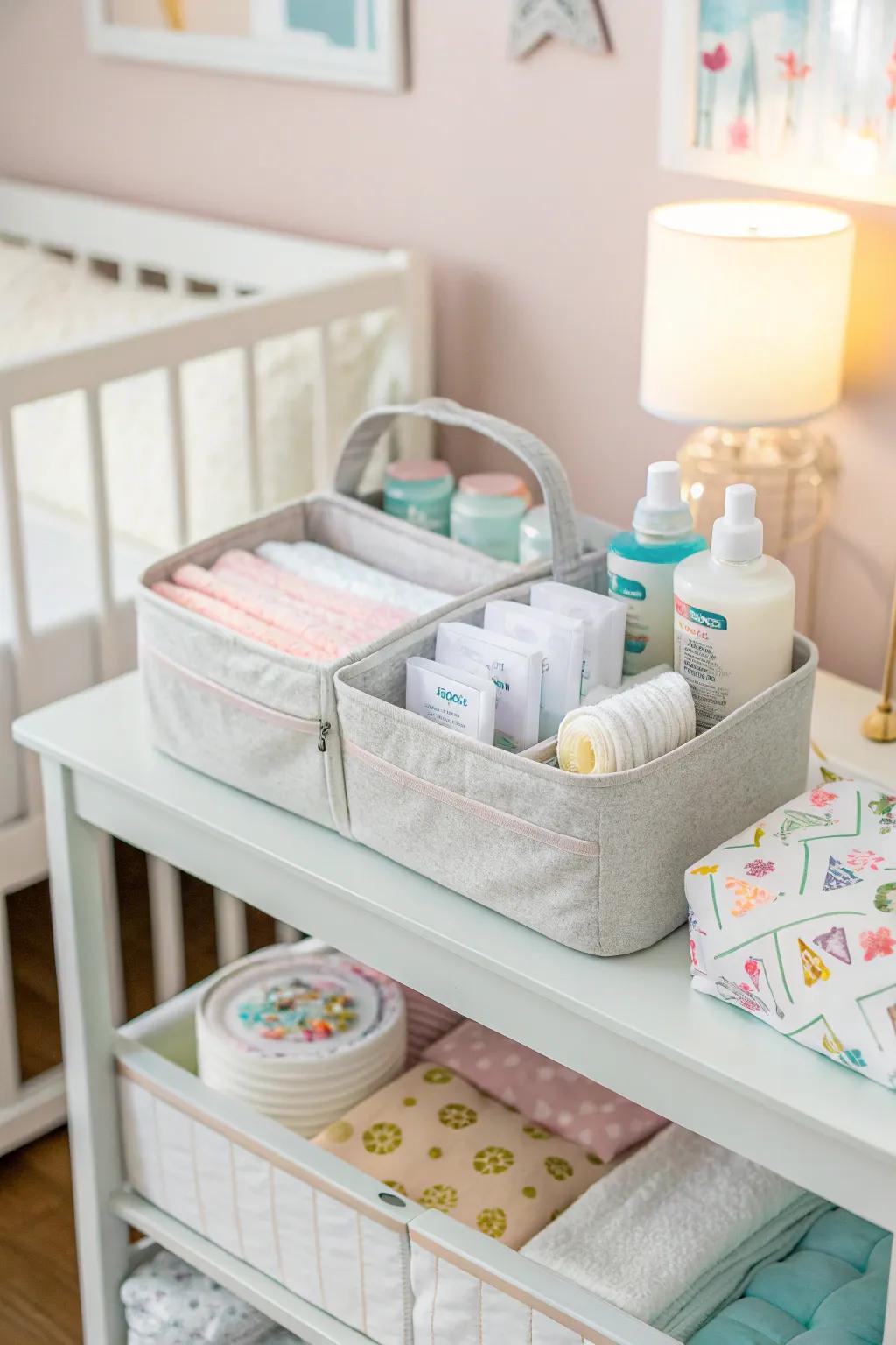 A well-organized diaper station with everything within reach.