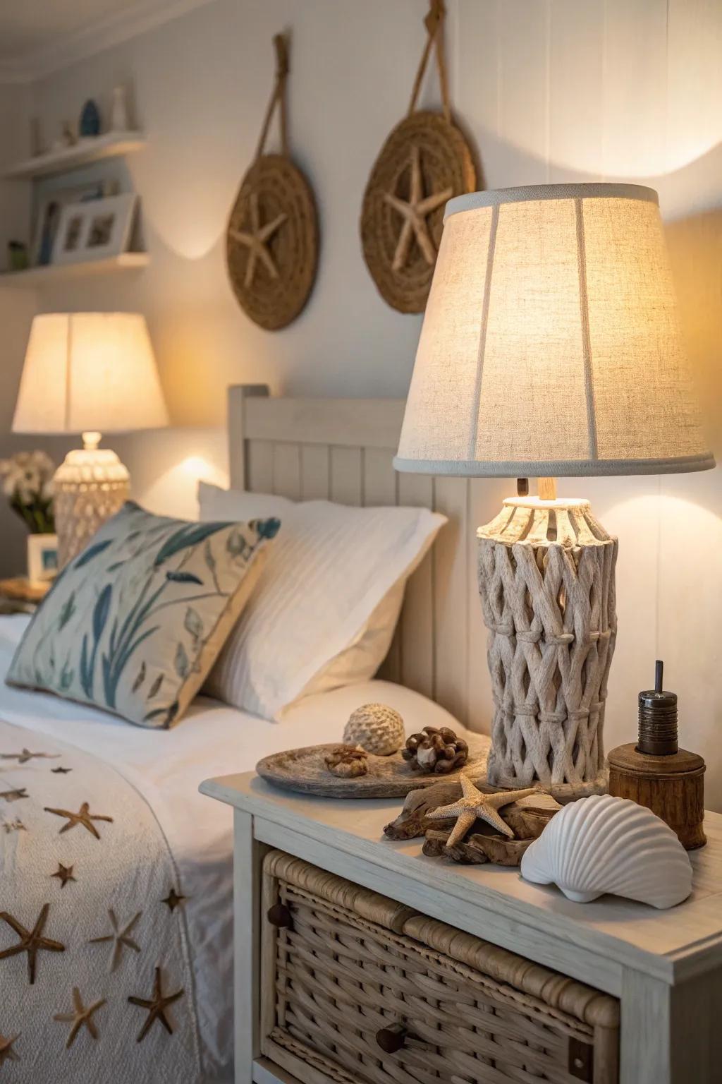 Diffused lighting creates a warm, welcoming vibe in your ocean-themed bedroom.