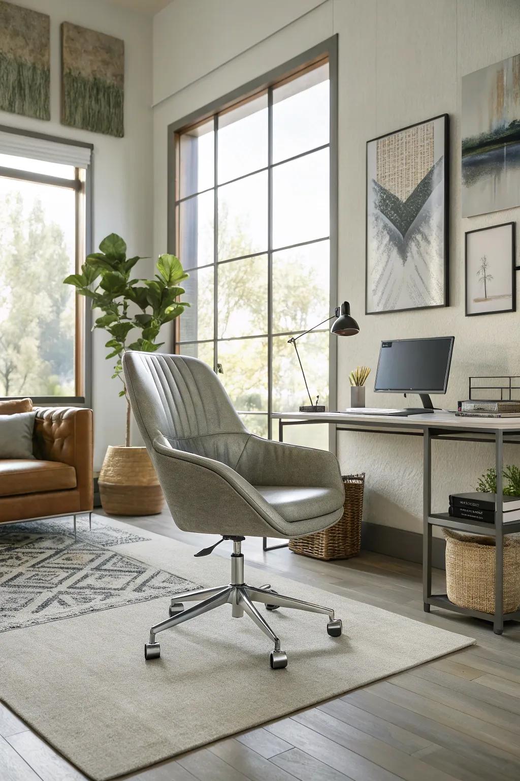 Rotating chairs offer style and adaptability in modern workspaces.