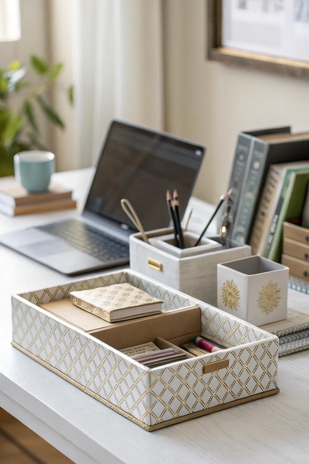 Chic organizers ensure your workspace remains orderly and elegant.