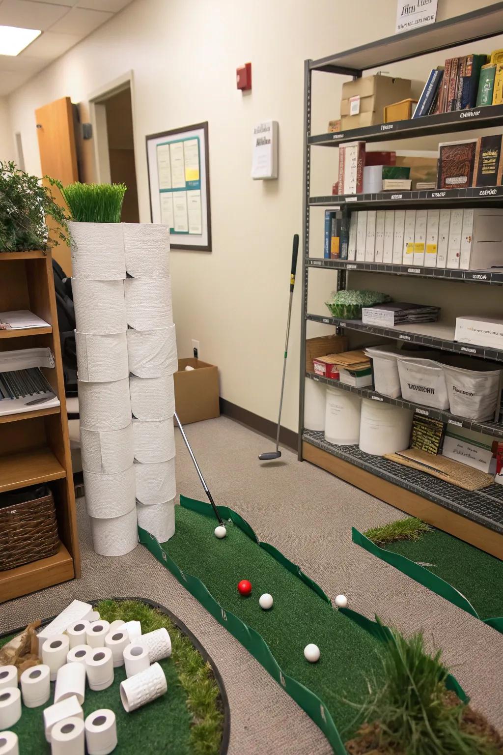 Storage closets can surprise with concealed golf holes.