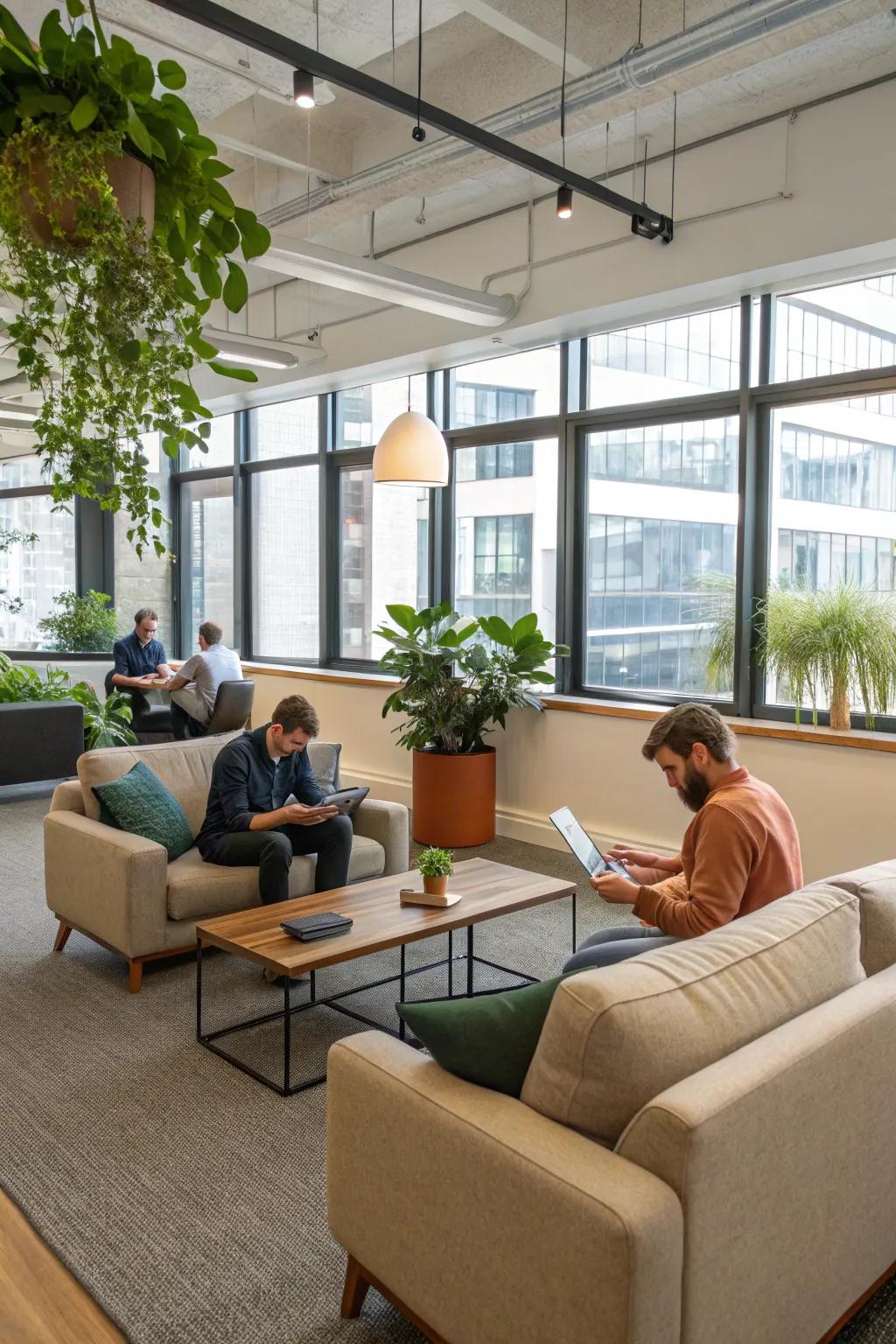 Informal meeting areas promote unwinding and relaxed discussions.