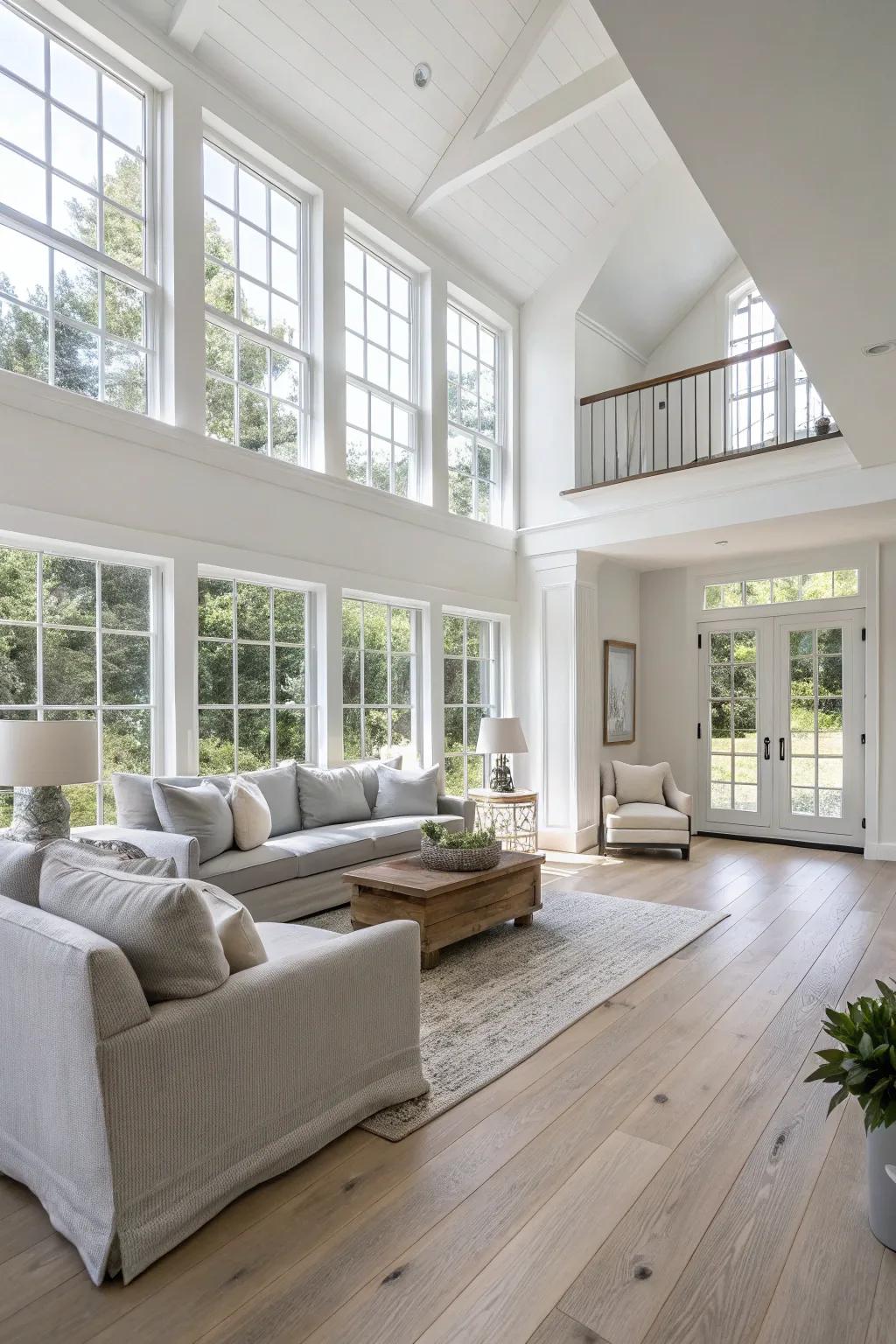 A calming open concept design featuring a neutral color scheme to amplify space.