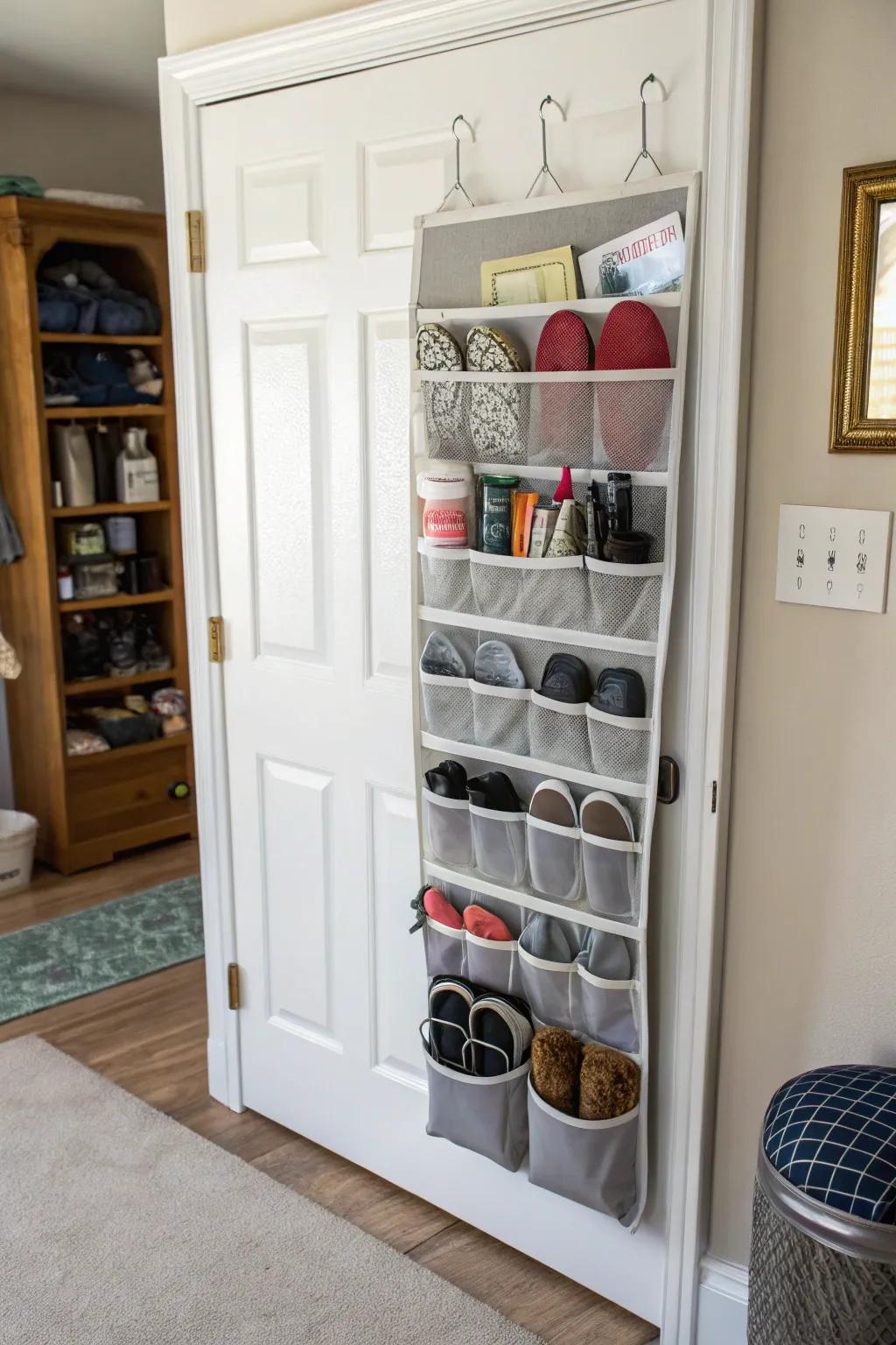 Get the most out of your space by using organizers that hang on doors.