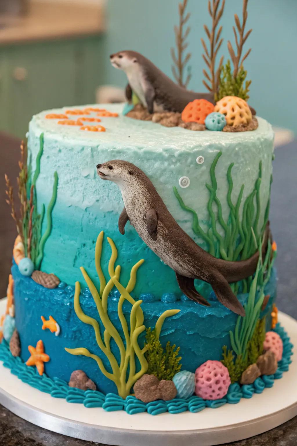 Venture profoundly with a submerged-themed otter cake.