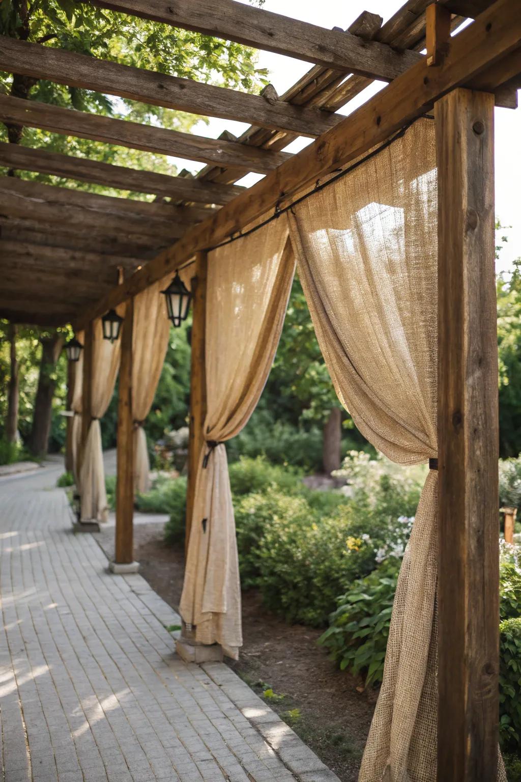 A rustic canopy constructed from natural materials encourages relaxation.