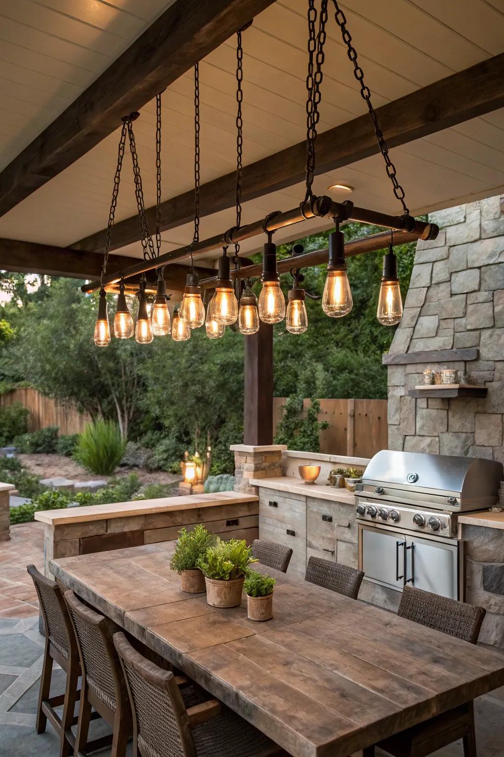 Add factory style to your area with a metal tubing chandelier.