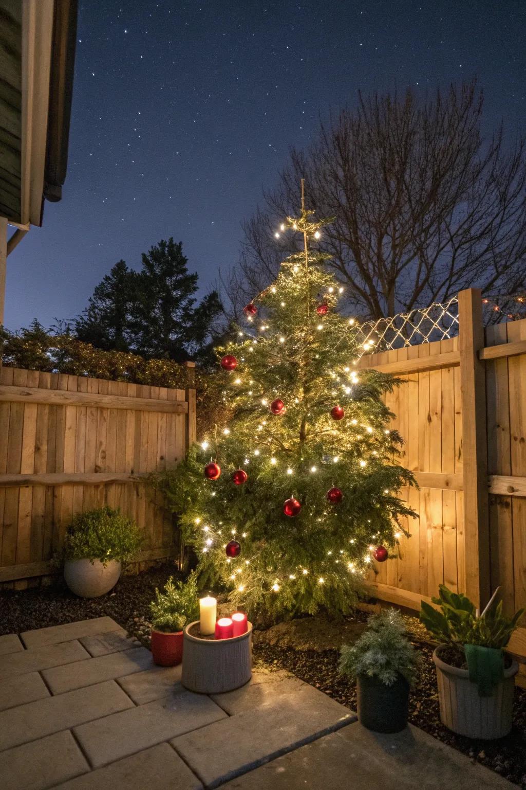 Forge an outdoor emphasis with a festive adorned flora.