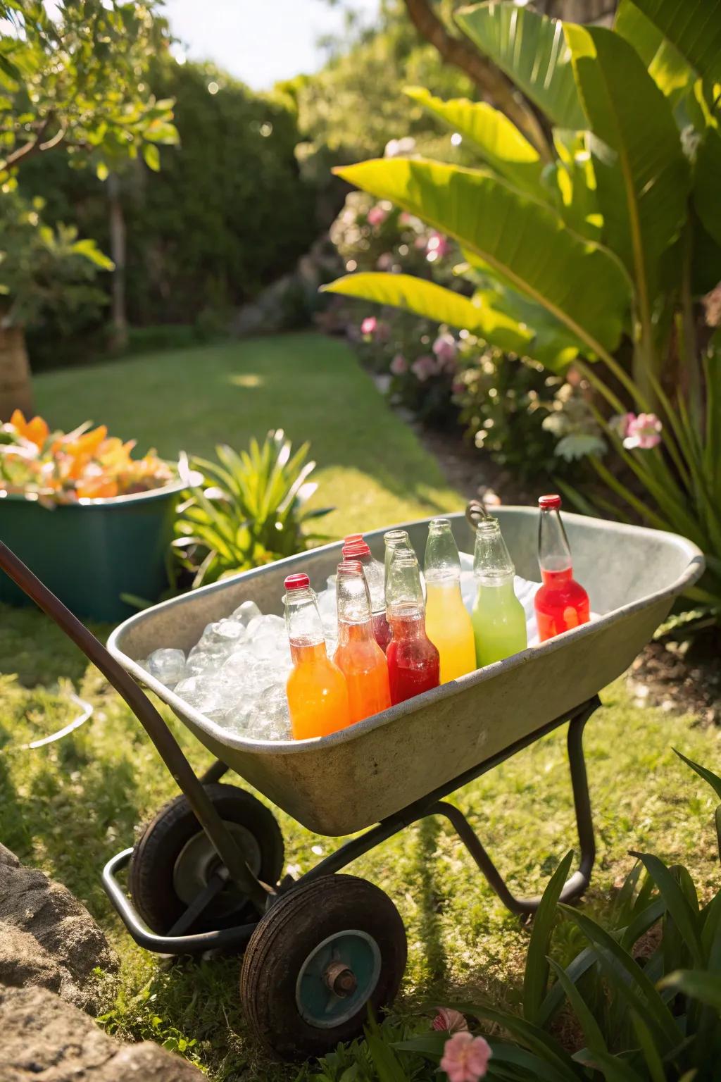 A pushcart bar adds caprice to your alfresco event.