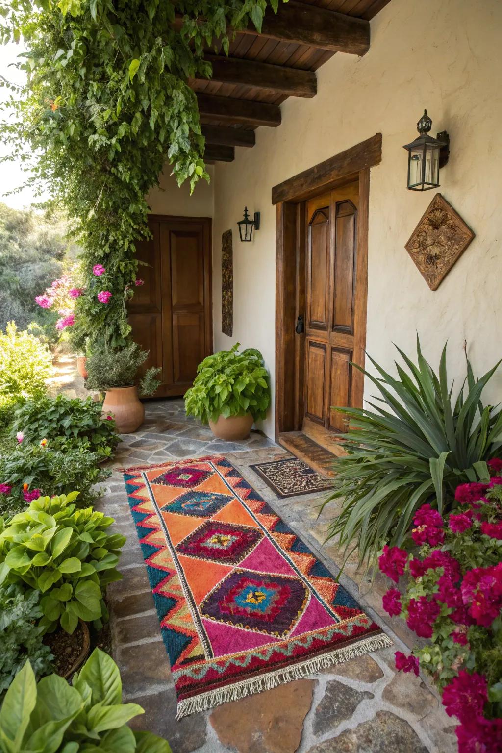 An outdoor ground cover contributes comfort and panache, rendering your entryway all the more inviting.