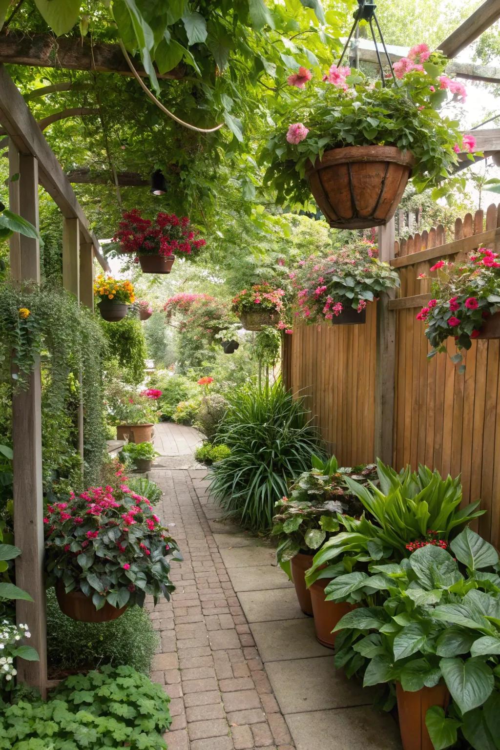 A luxurious garden brimming with diverse foliage and flora.